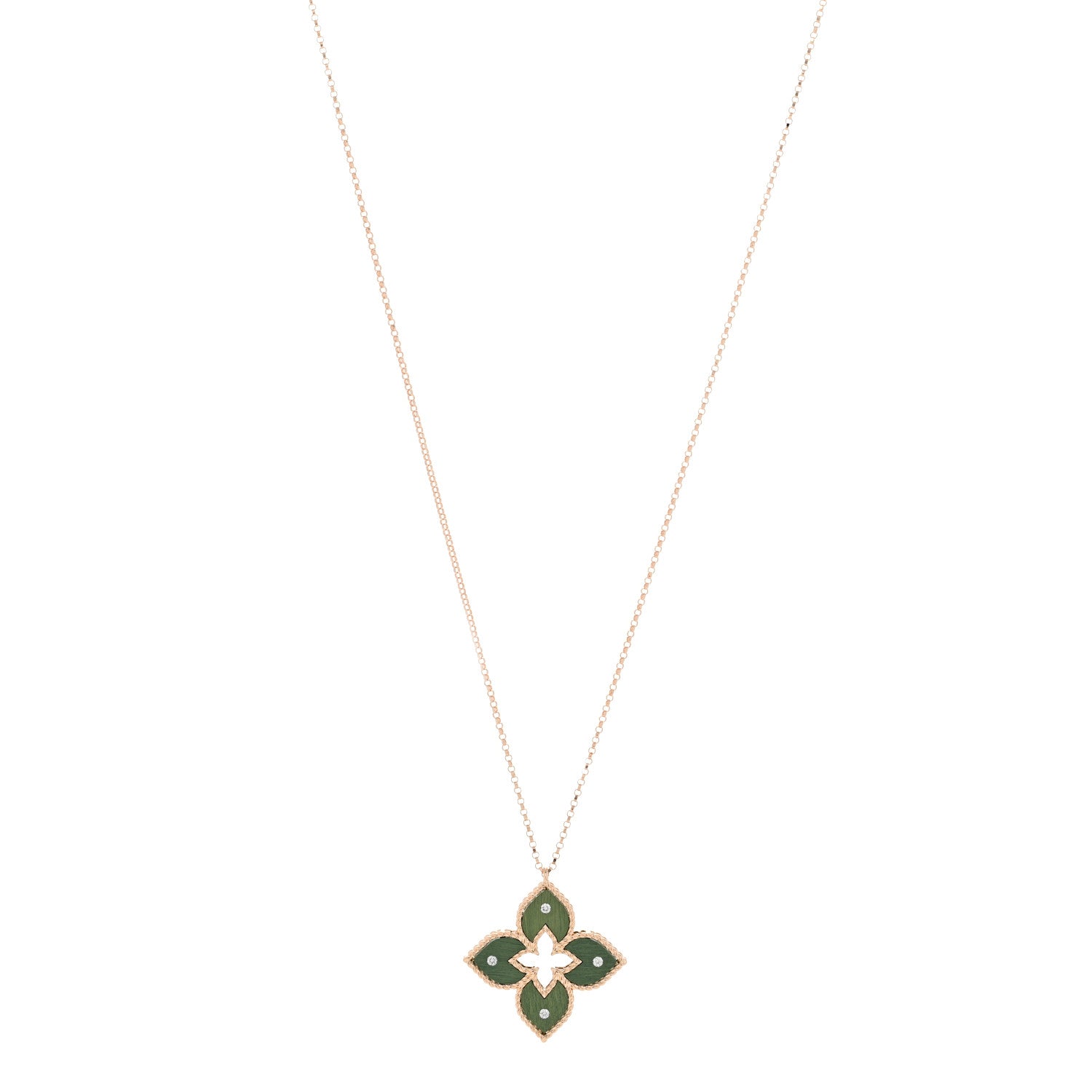 Roberto Coin 18K Rose Gold Green Titanium Diamond Small Venetian Princess Flower Pendant Necklace 1 of 5