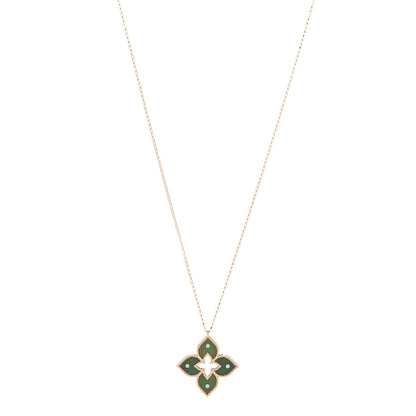 Roberto Coin 18K Rose Gold Green Titanium Diamond Small Venetian Princess Flower Pendant Necklace 1 of 5