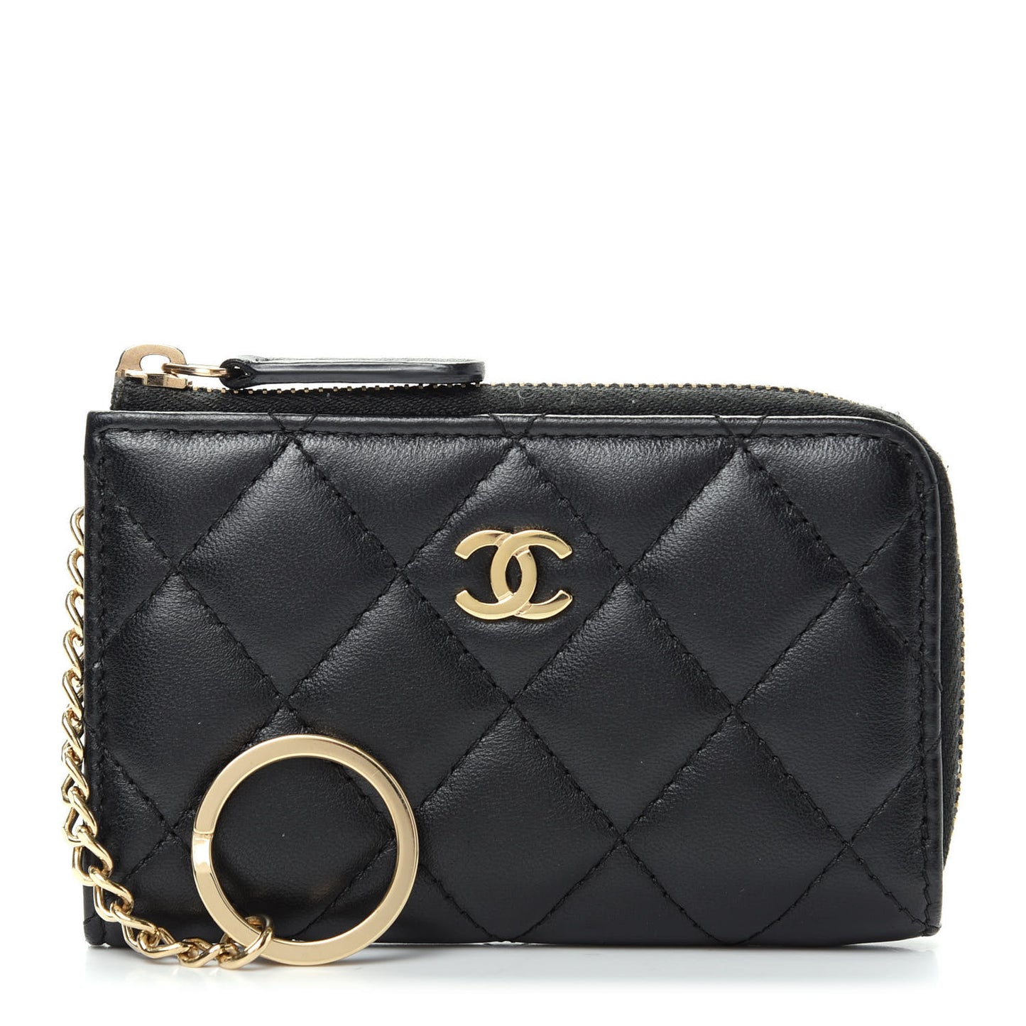 Lambskin Quilted Key Holder Case Black