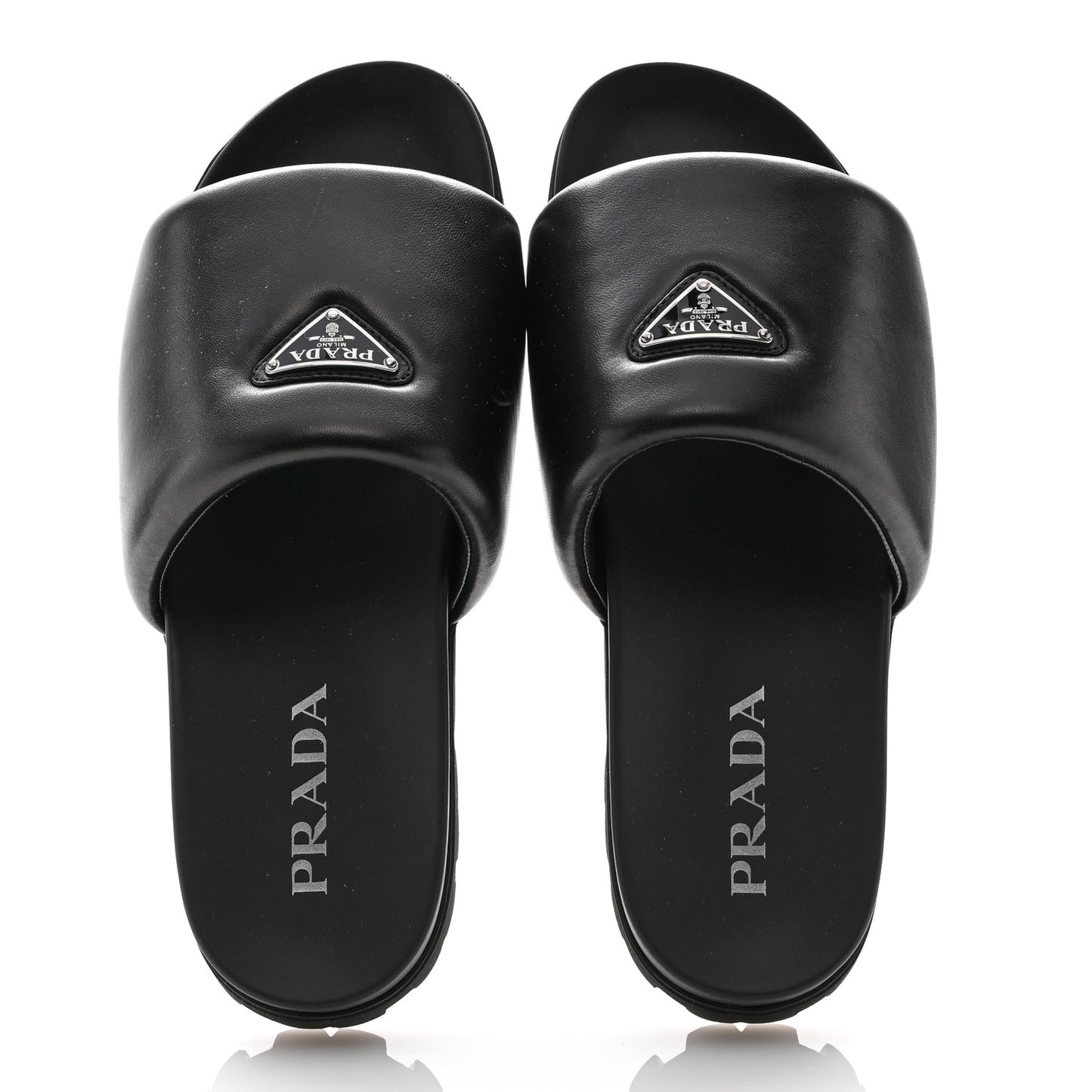 Nappa Soft Padded Metal Triangle Logo Mens Slide Sandals 10 Black
