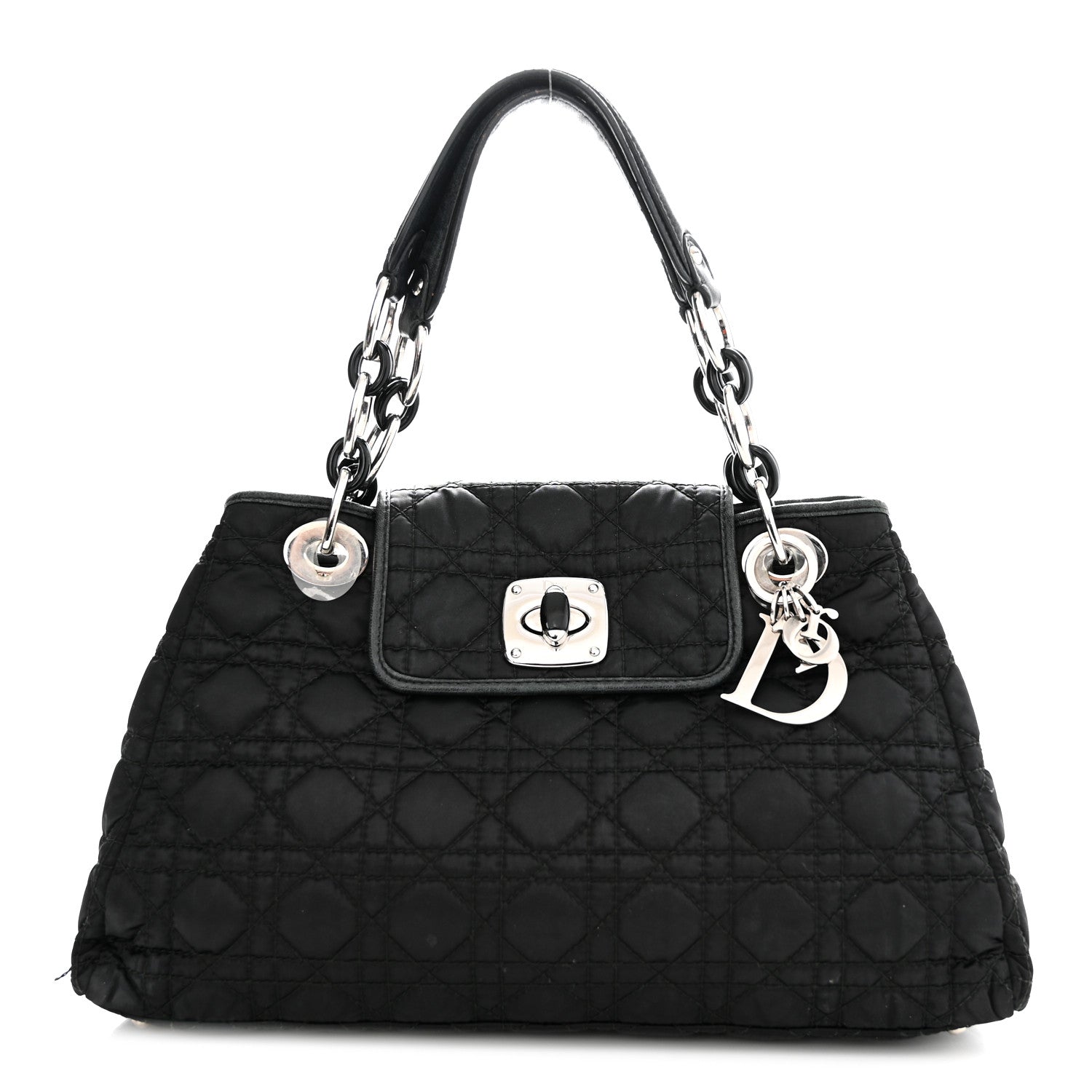 Christian Dior Satin Cannage Charming Lock Flap Shoulder Bag Black 1 of 15