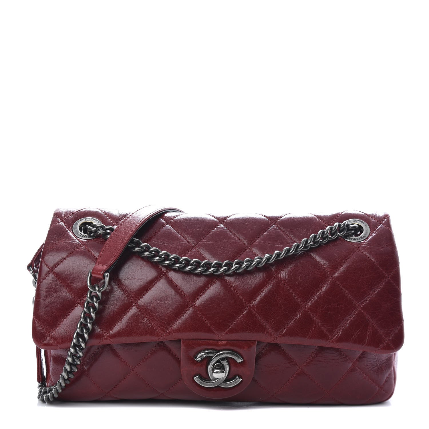Chanel Glazed Calfskin Quilted Medium Duo Color Flap Dark Red 1 of 9