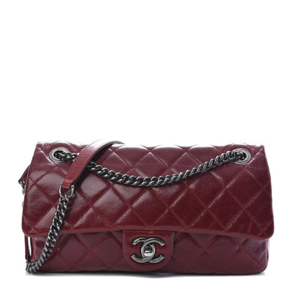 Chanel Glazed Calfskin Quilted Medium Duo Color Flap Dark Red 1 of 9