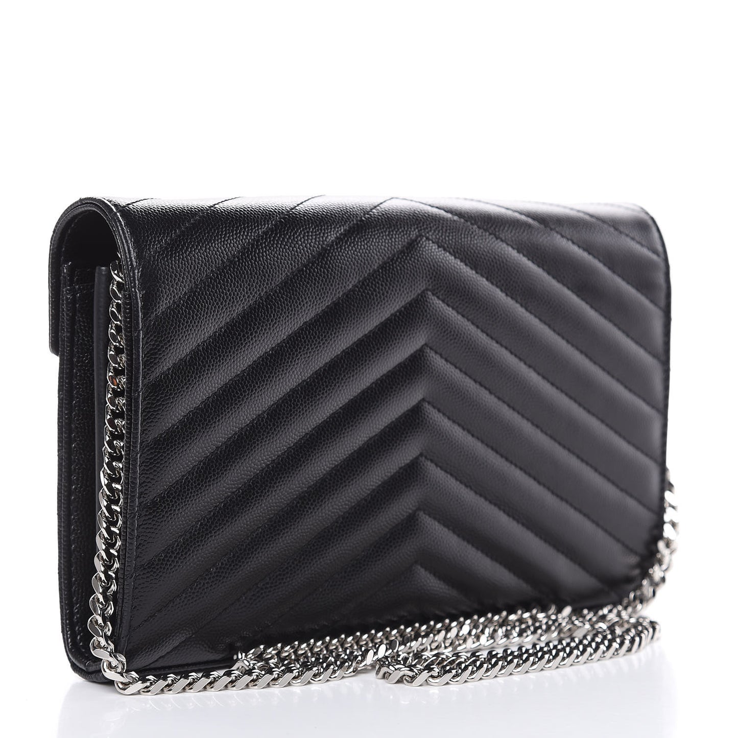 Grain De Poudre Matelasse Chevron Monogram Chain Wallet Black