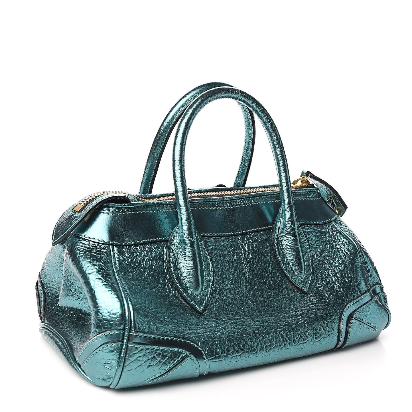 Metallic Calfskin Blaze Satchel Petrol Blue