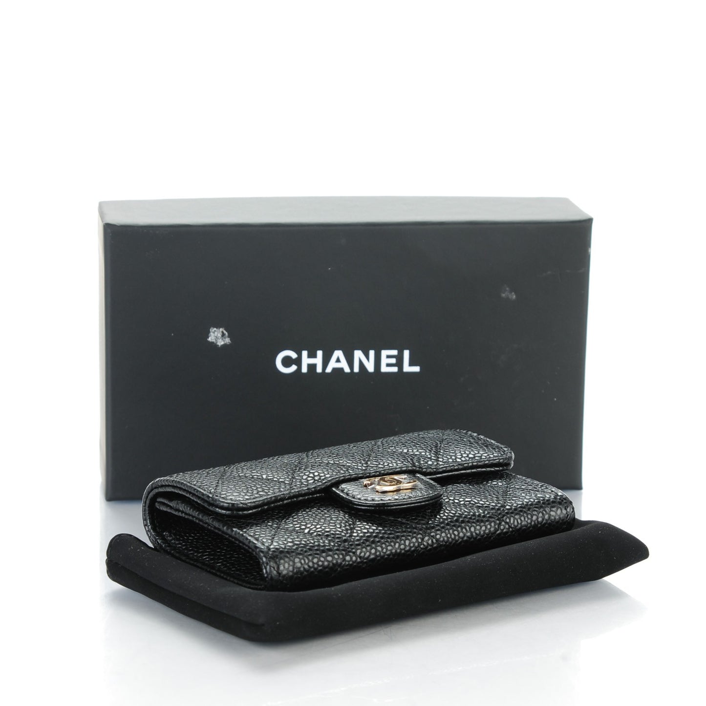Caviar Quilted Flap Card Holder Black