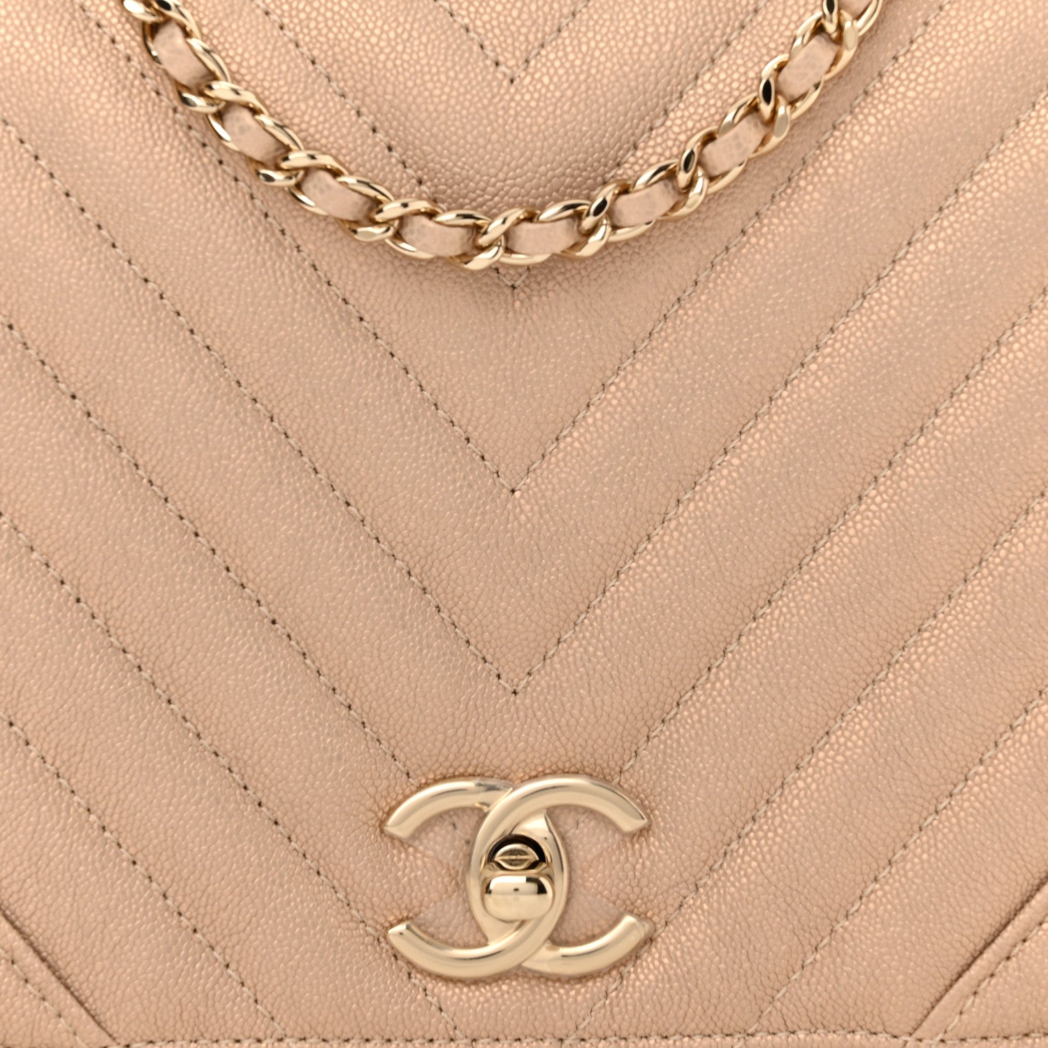 Chanel Metallic Caviar Chevron Quilted Medium Statement Flap Beige 8 of 10