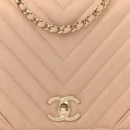 Chanel Metallic Caviar Chevron Quilted Medium Statement Flap Beige 8 of 10
