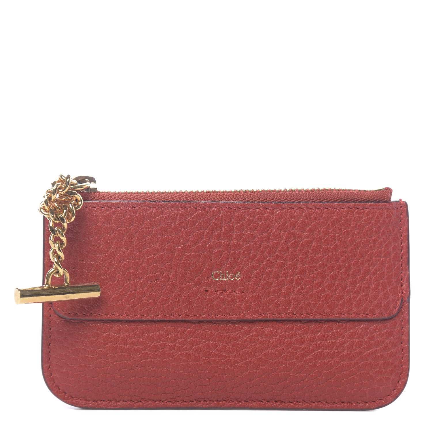 Chloe Grained Calfskin Drew Card Holder Earthy Red 1 of 8