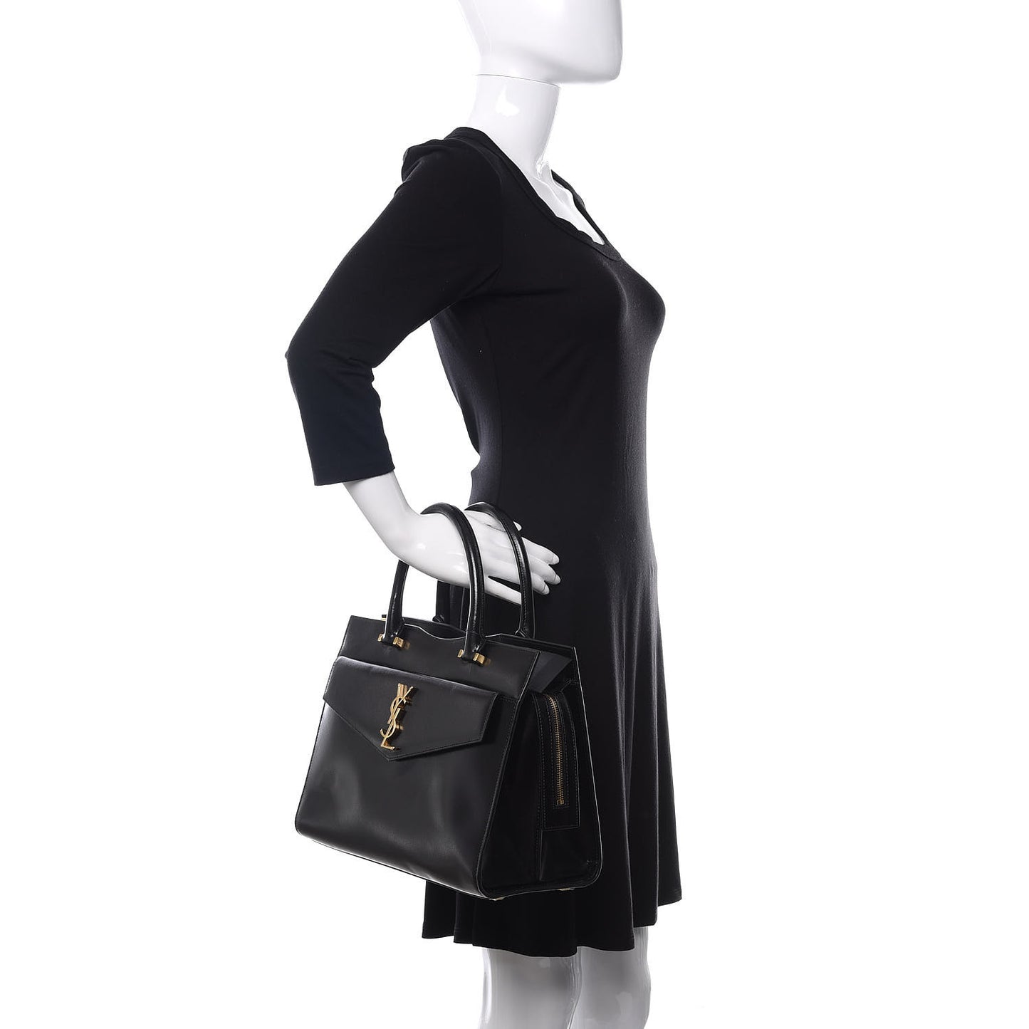 Shiny Calfskin Medium Uptown Tote Black