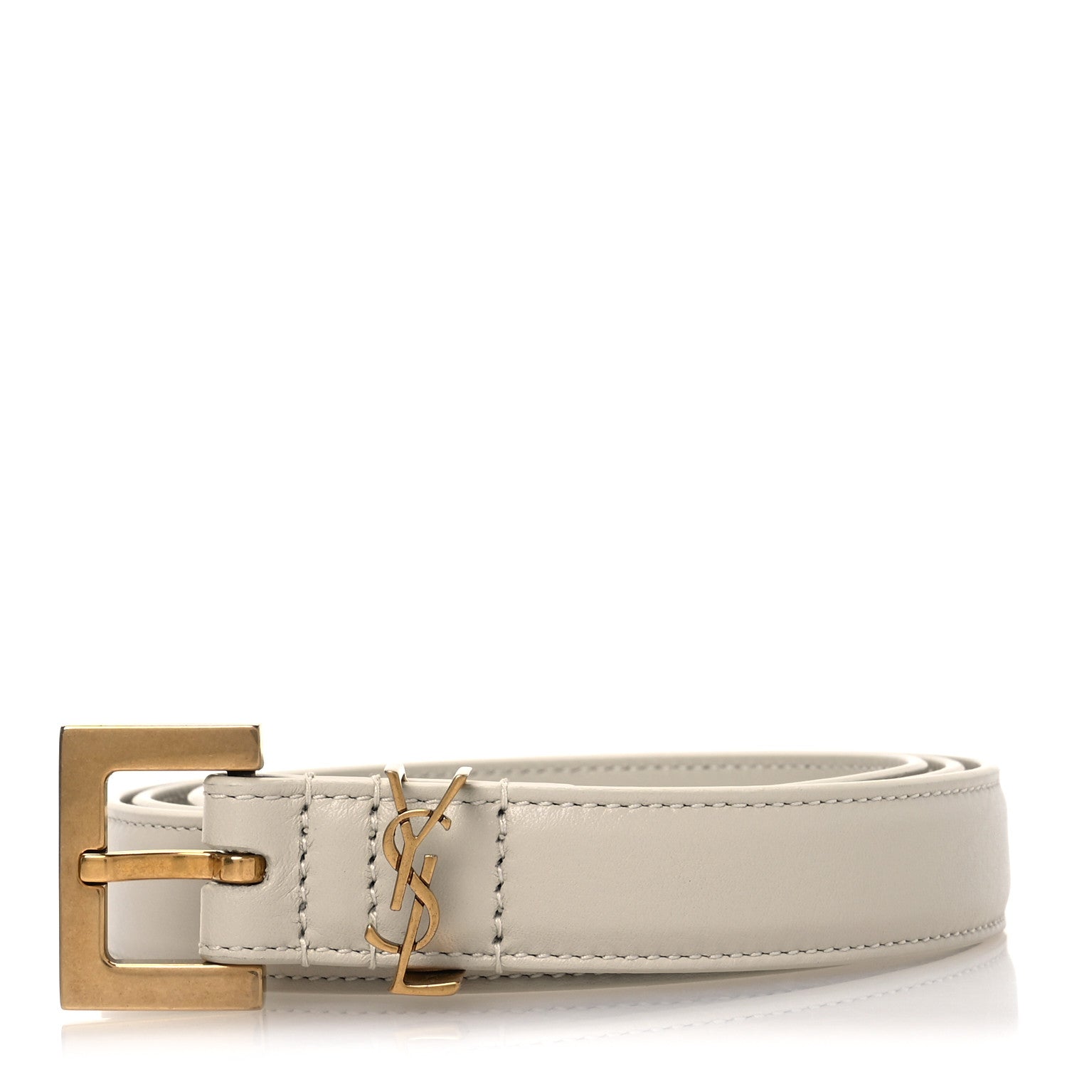 Saint Laurent Smooth Calfskin Monogram Square Buckle Belt 80 32 Blanc Vintage 1 of 6