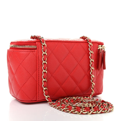 Chanel Caviar Quilted Small Vanity Case With Chain Red 3 of 9