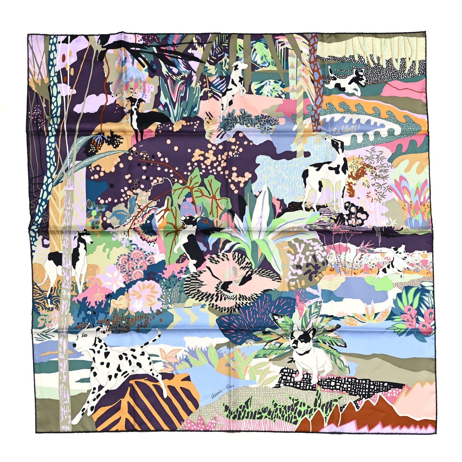 Hermes Silk En Liberte Scarf 90 Aubergine Vert Multicolore 2 of 7
