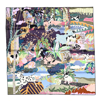Hermes Silk En Liberte Scarf 90 Aubergine Vert Multicolore 2 of 7