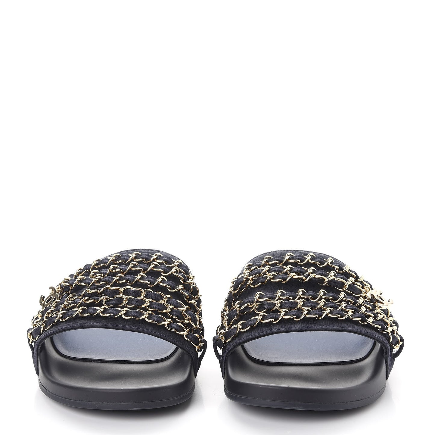 Lambskin Canvas Chain Flat Sandals 41 Marine