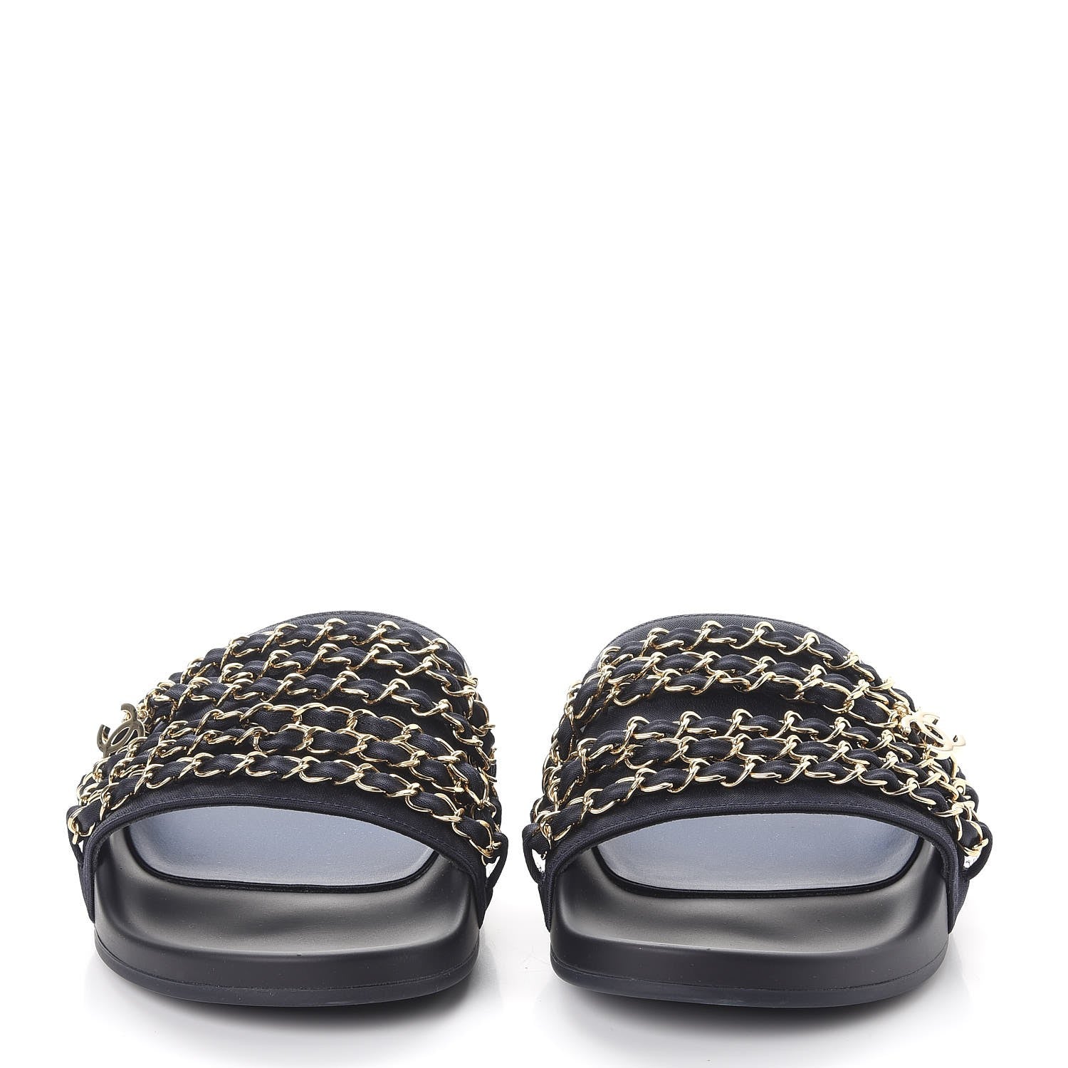 Chanel Lambskin Canvas Chain Flat Sandals 41 Marine 2 of 11