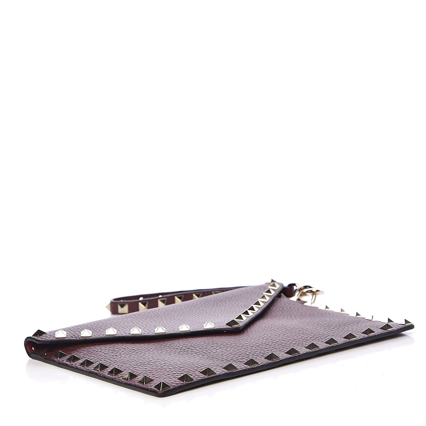 Pebbled Calfskin Medium Rockstud Envelope Flat Wristlet Pouch Rubin