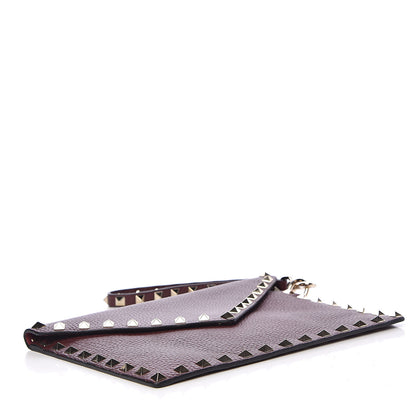Valentino Garavani Pebbled Calfskin Medium Rockstud Envelope Flat Wristlet Pouch Rubin 4 of 8