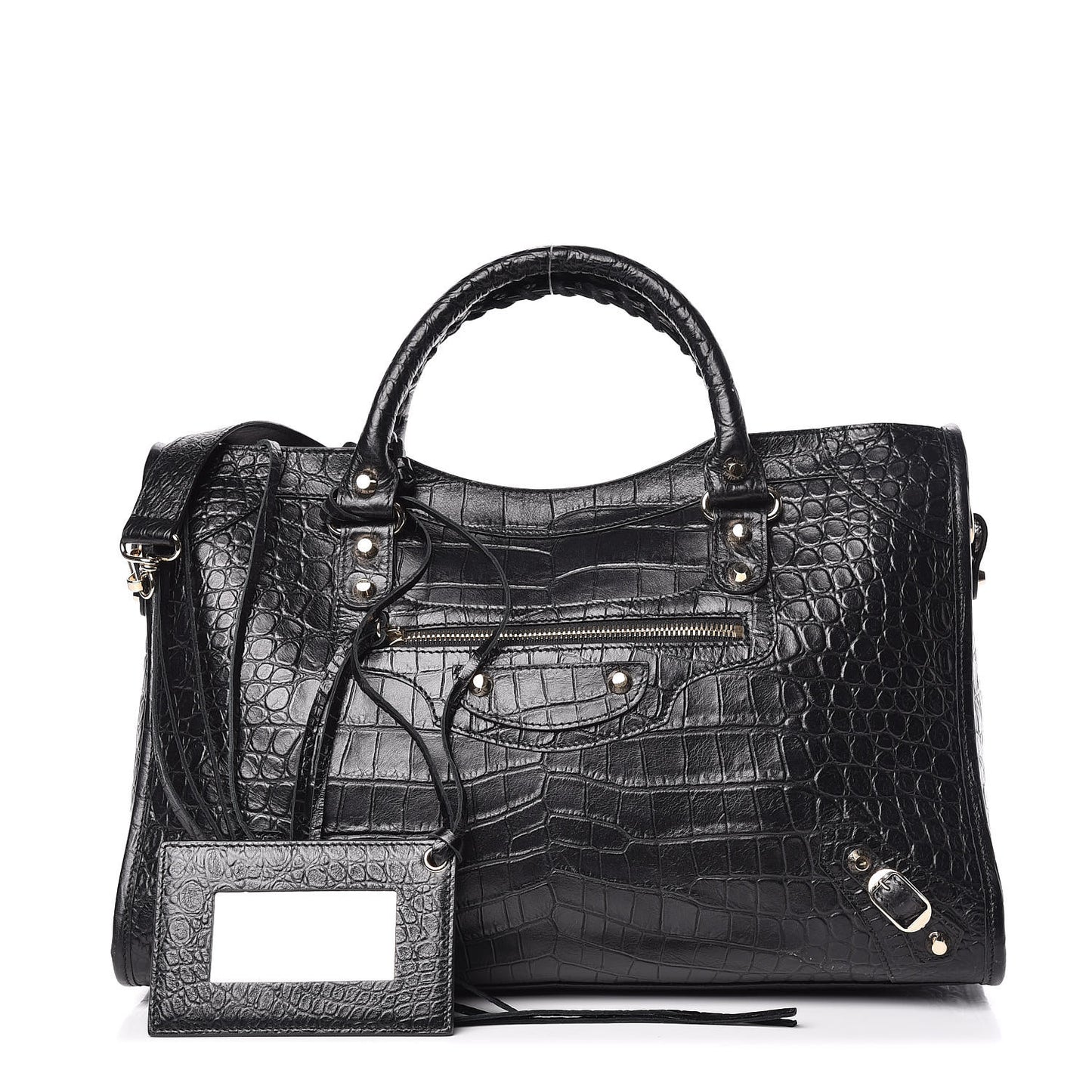 Calfskin Crocodile Embossed Classic Hardware City Black