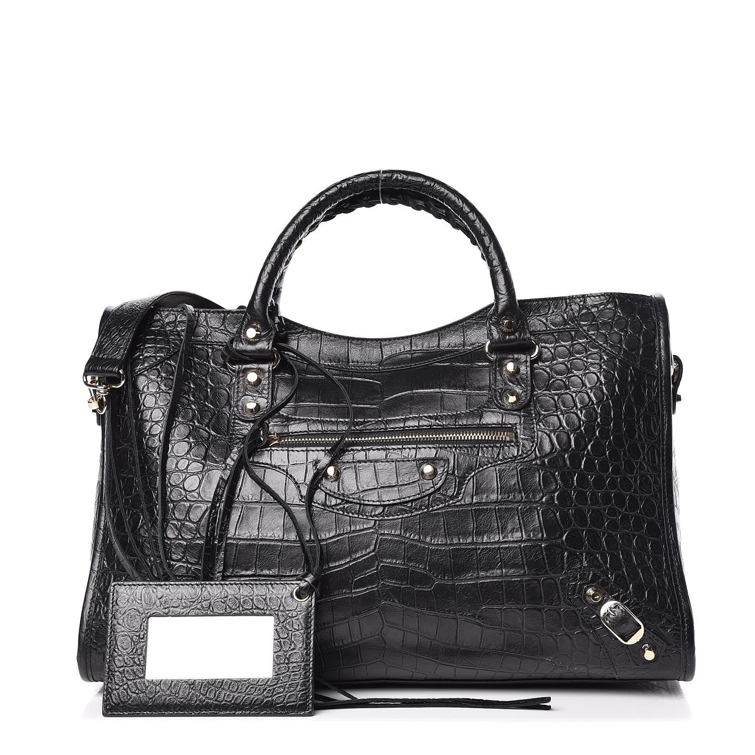 Balenciaga Calfskin Crocodile Embossed Classic Hardware City Black 1 of 10