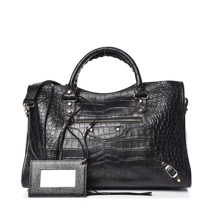 Balenciaga Calfskin Crocodile Embossed Classic Hardware City Black 1 of 10