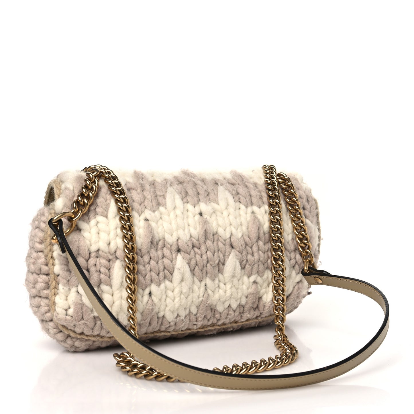 Wool Houndstooth Woven Small GG Marmont Shoulder Bag Beige White Sand