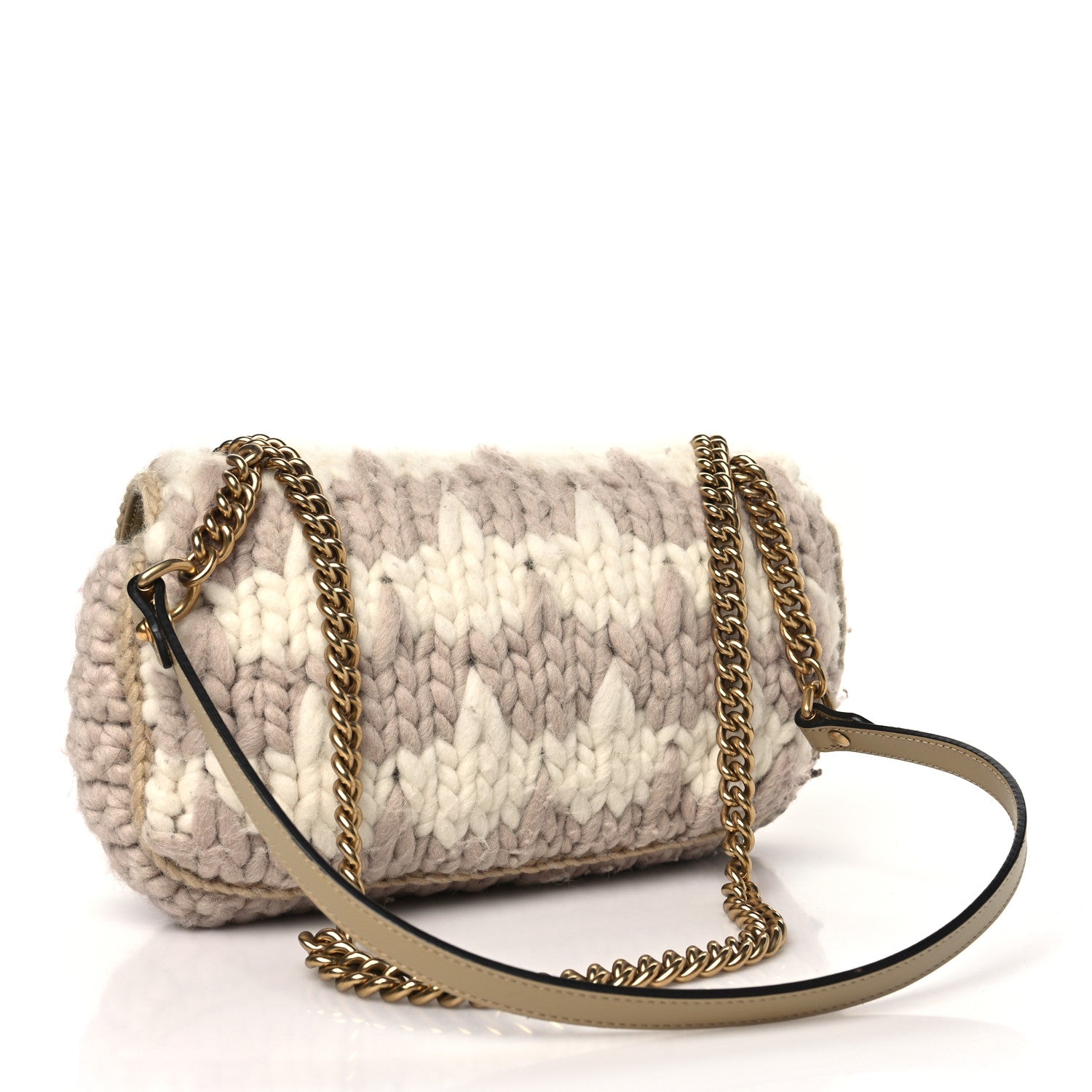 Gucci Wool Houndstooth Woven Small GG Marmont Shoulder Bag Beige White Sand 3 of 10