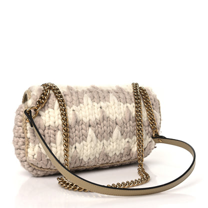 Gucci Wool Houndstooth Woven Small GG Marmont Shoulder Bag Beige White Sand 3 of 10