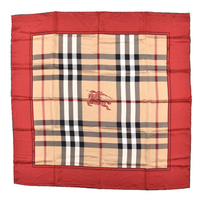 Burberry Silk Haymarket Check Square Scarf Beige Red 1 of 4