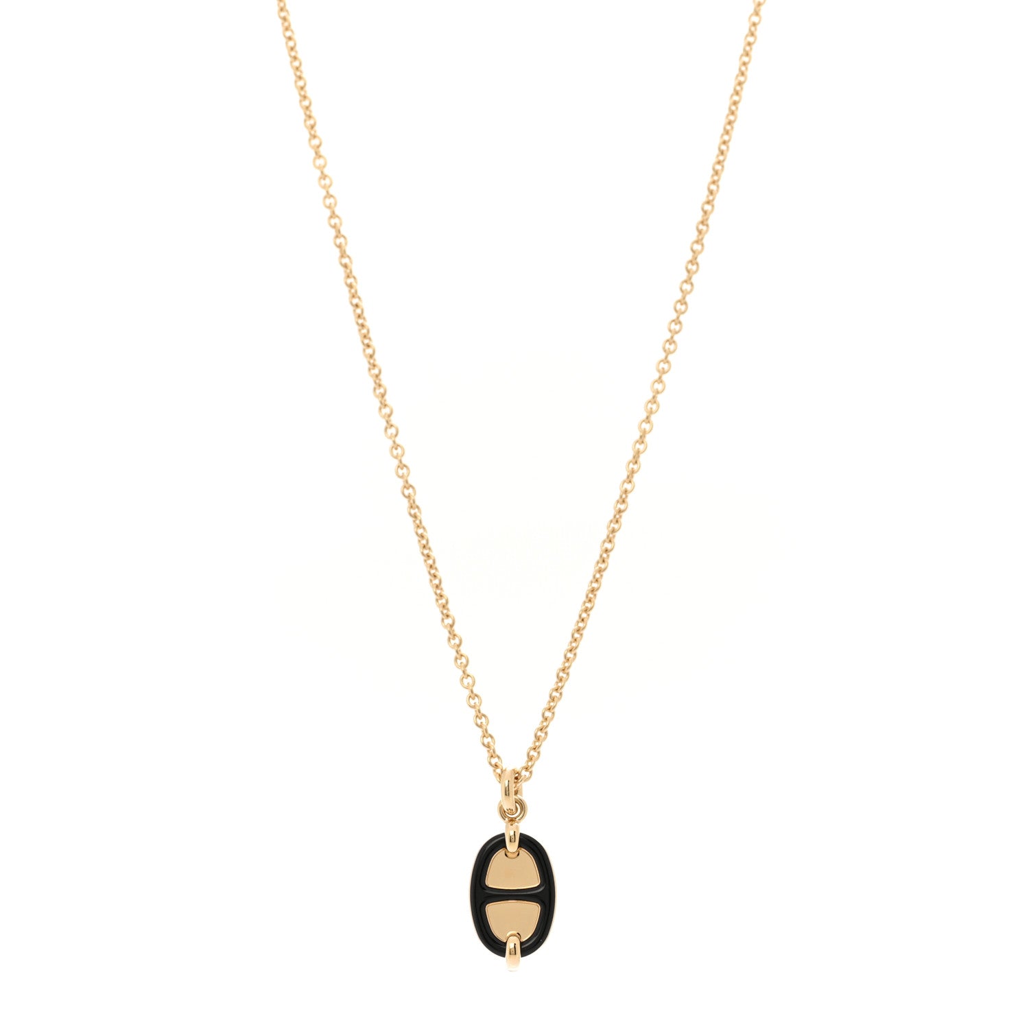 Hermes Metal Enamel Mini Maillon Pendant Necklace Black 1 of 7