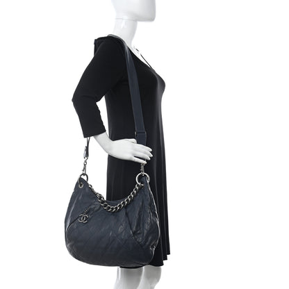 Chanel Calfskin Coco Pleats Hobo Dark Blue 2 of 10