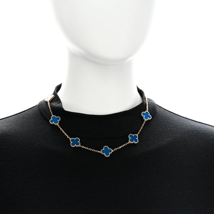 Van Cleef & Arpels 18K Yellow Gold Blue Agate 10 Motifs Vintage Alhambra Necklace 2 of 6