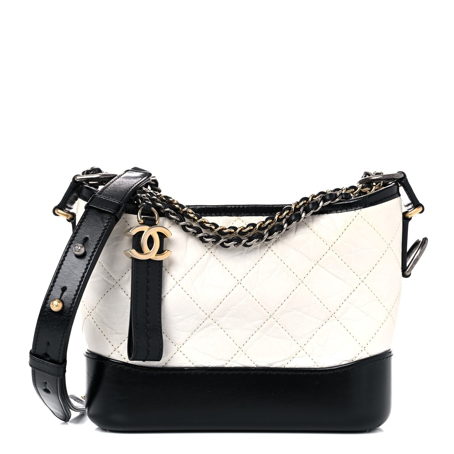 Chanel Aged Calfskin Quilted Small Gabrielle Hobo Black White 1 of 15