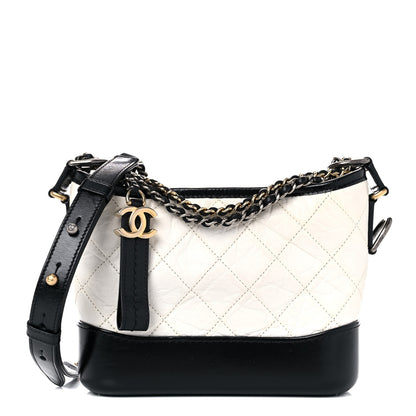 Chanel Aged Calfskin Quilted Small Gabrielle Hobo Black White 1 of 15
