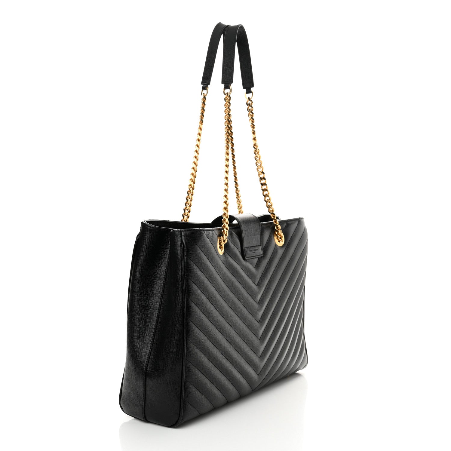 Saint Laurent Grain De Poudre Matelasse Chevron Monogram Shopping Bag Black 3 of 14