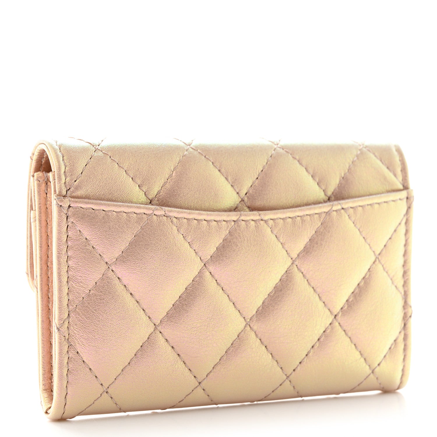 Chanel Iridescent Calfskin Quilted Flap Card Holder Wallet Pink 3 of 8