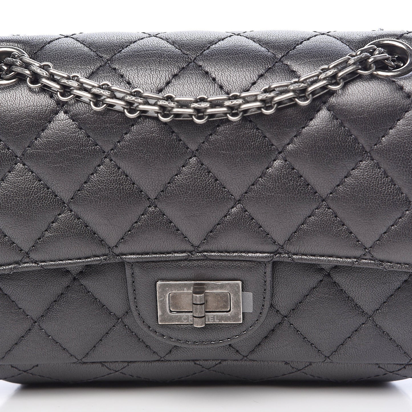 Metallic Sheepskin Quilted 2.55 Reissue Mini Flap Dark Silver