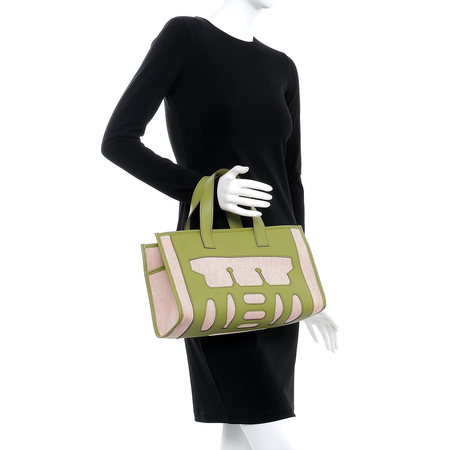 Hermes Swift Toile Petit H Decoupe Basse PM Skeleton Tote Natural Vert Anis 2 of 8