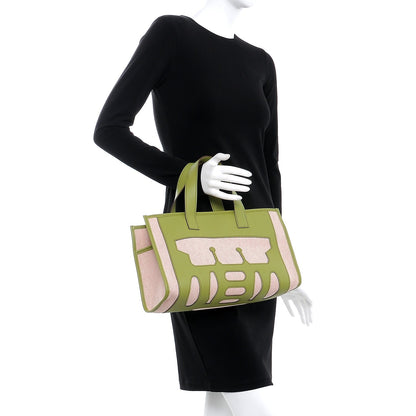 Hermes Swift Toile Petit H Decoupe Basse PM Skeleton Tote Natural Vert Anis 2 of 8