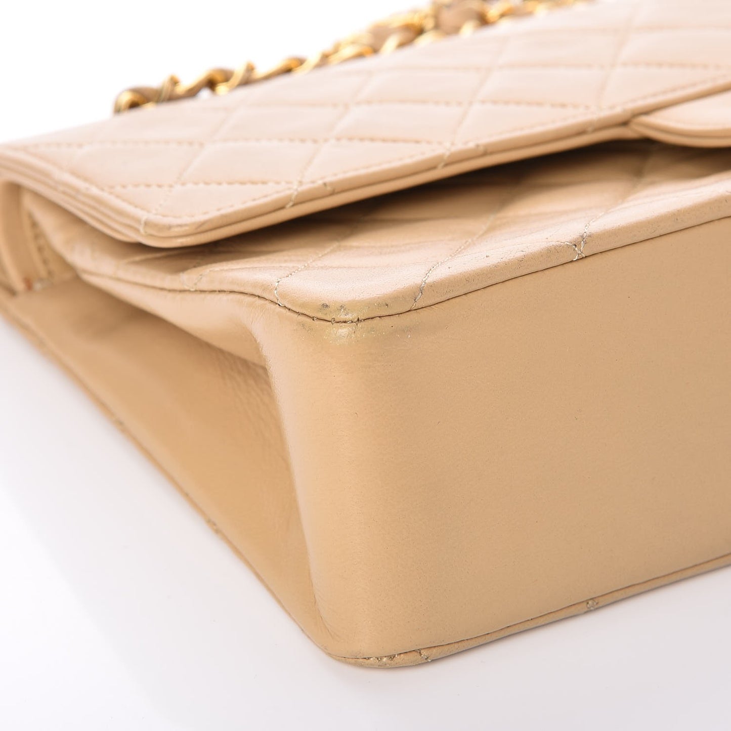 Lambskin Quilted Medium Double Flap Beige