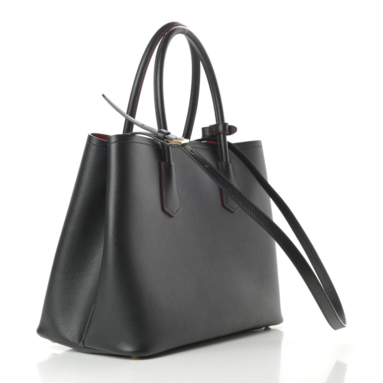 Prada Saffiano Cuir Large Double Bag Black Fuoco 3 of 12