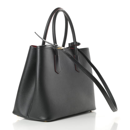 Prada Saffiano Cuir Large Double Bag Black Fuoco 3 of 12