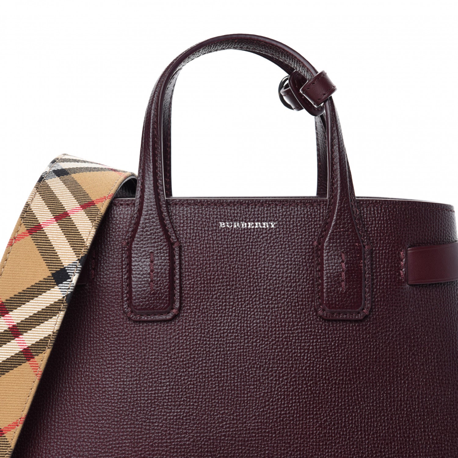 Burberry Grainy Calfskin House Check Small Banner Tote Mahogany Red 12 of 12