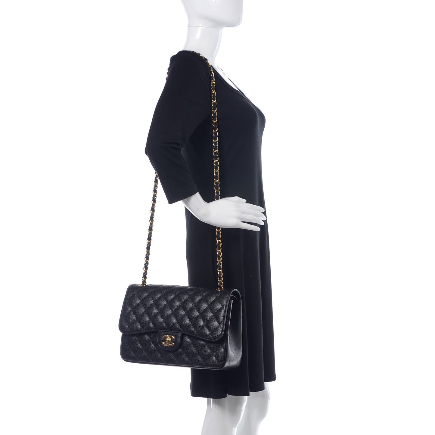 Caviar Quilted Jumbo Double Flap Black