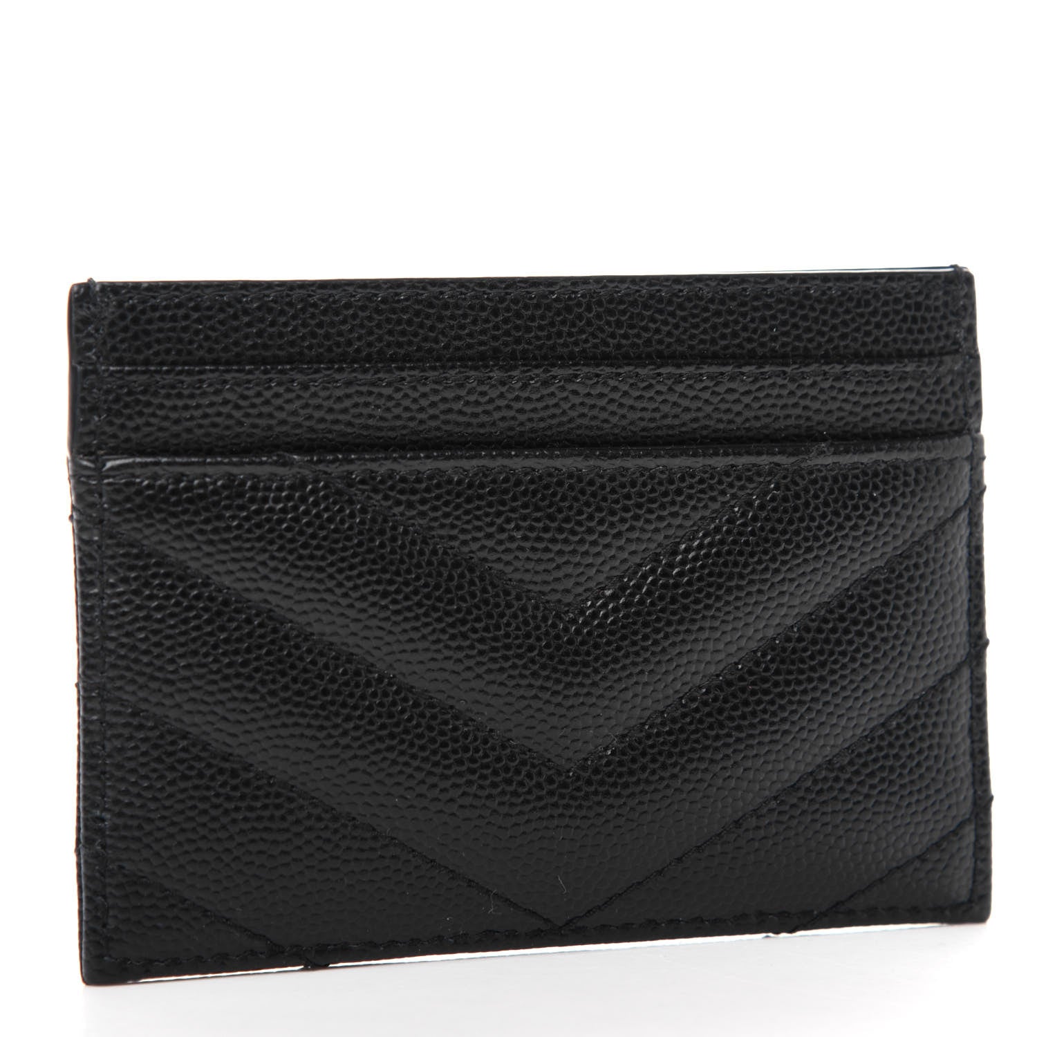 Saint Laurent Grain De Poudre Matelasse Chevron Monogram Credit Card Case Black 3 of 8