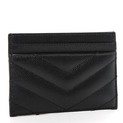 Saint Laurent Grain De Poudre Matelasse Chevron Monogram Credit Card Case Black 3 of 8
