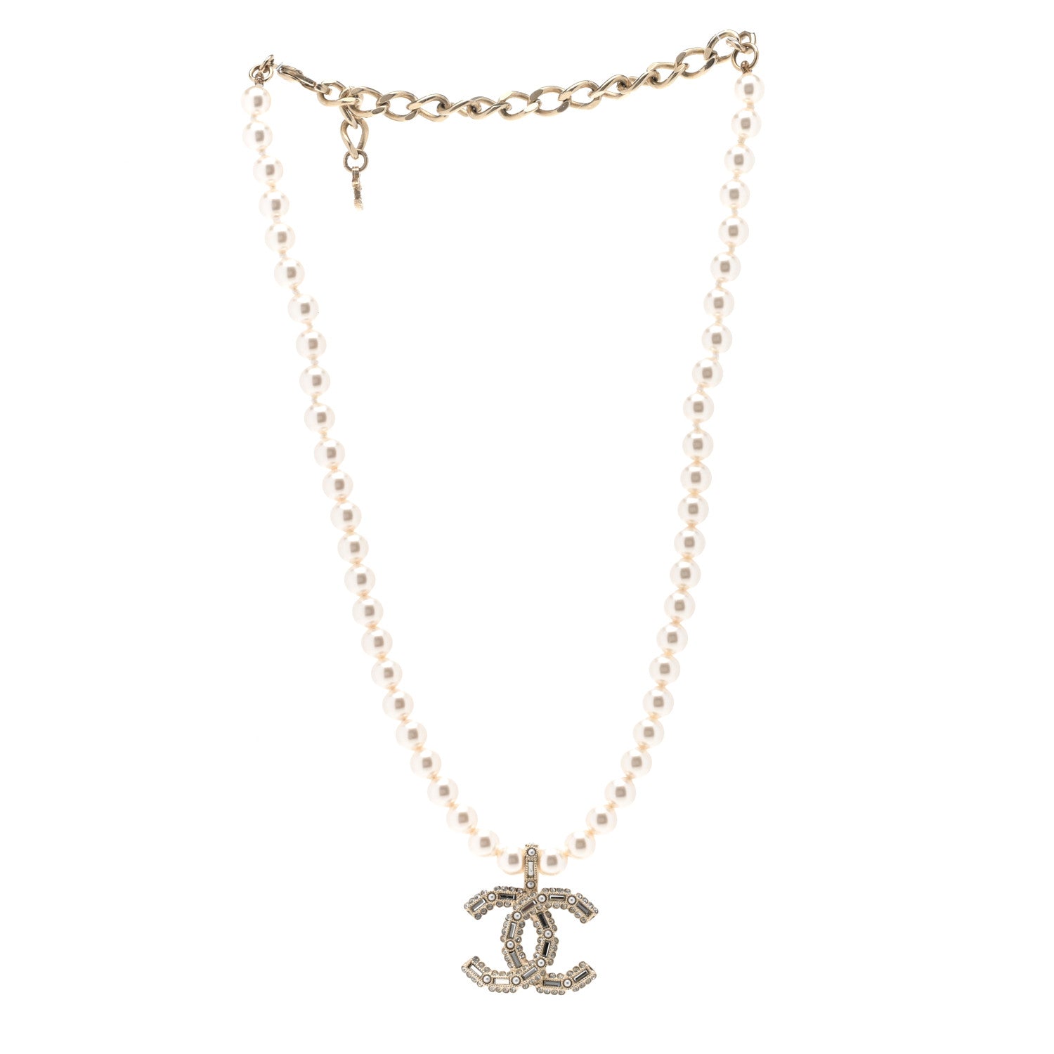 Chanel Pearl Crystal Baguette CC Short Necklace Gold 3 of 5