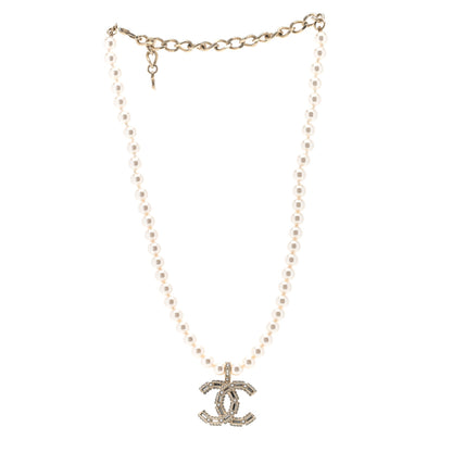 Chanel Pearl Crystal Baguette CC Short Necklace Gold 3 of 5