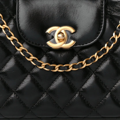 Chanel Shiny Aged Calfskin Quilted Nano Kelly Shopper Black 8 of 11