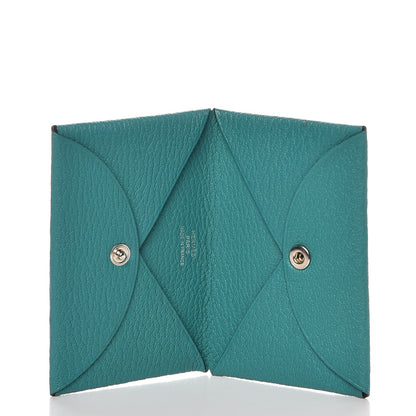 Hermes Chevre Mysore Calvi Card Case Bleu Paon 5 of 7